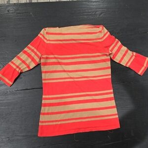 Cynthia Rowley Vibrant Red and Tan Striped Top